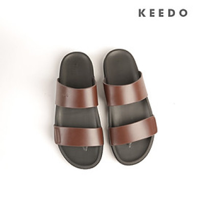 Dép nam hai quai ngang cao cấp KEEDO BH00404 da bò thật