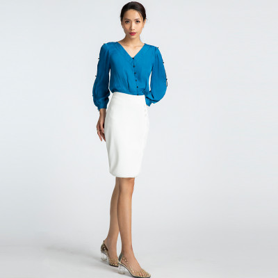 Chân Váy Ôm Công Sở Chân Váy Đắp Vạt Thời trang thiết kế Hity SKI029 (Trắng Kim Cương)