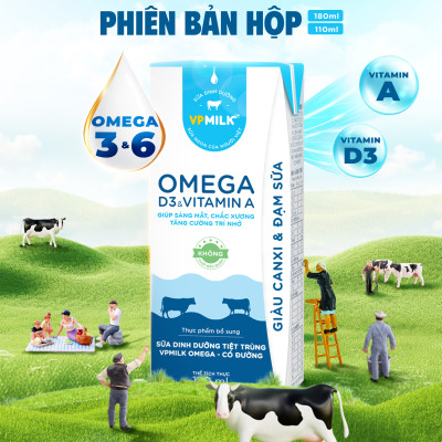Sữa Dinh Dưỡng Tiệt Trùng VPMilk Omega Có Đường dạng hộp cho bé trên 1 tuổi 180ml (thùng 48 hộp)