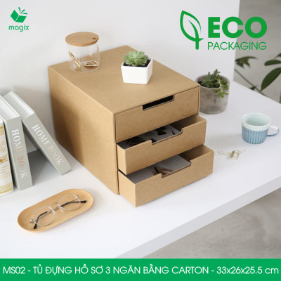 MS02 - 33x26x25.5 cm - Tủ đựng hồ sơ 3 ngăn bằng carton