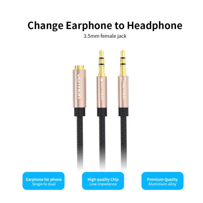 VENTION 3.5mm Audio Extension Cable 3.5 Jack AUX Female to Dual Male Earphone for Phone Headphone Speaker Tablet PC 0.3m