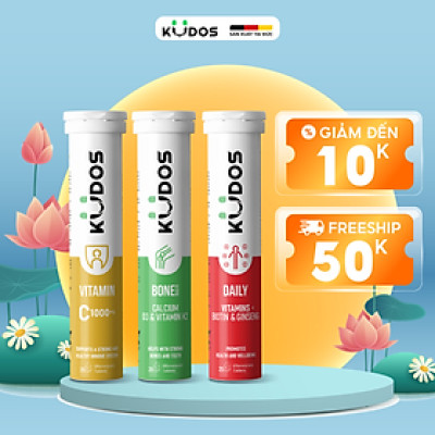 Combo 3 Thực phẩm bảo vệ sức khỏe KUDOS VITAMIN C 1000MG + Viên Sủi KUDOS BONE + Viên Sủi KUDOS DAILY (20 viên/tuýp)