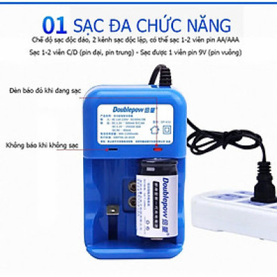 đèn Bộ SạcPin Đa Năng Doublepow AA-AAA, 9V, Pin Đại Cao Cấp Tự Ngắt Khi Đầy – An Toàn, Tiện Lợi