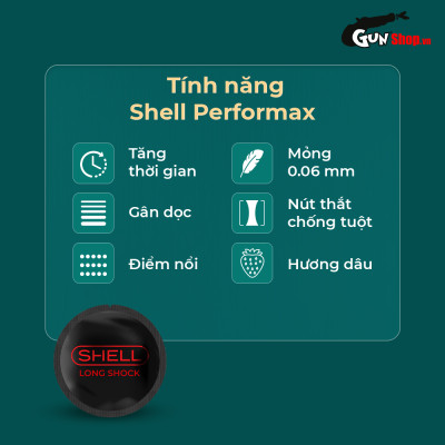 Bao cao su Shell Dino Spino - Hộp 2 cái - 1 bao 2 vòng gai, bi nổi lớn + 1 bao Shell Performax