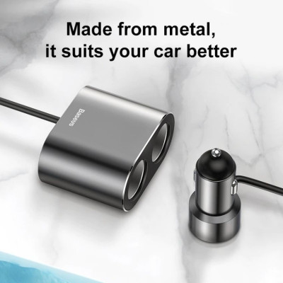 Tẩu sạc Baseus High Efficiency 1 to 2 Cigarette Lighter đa năng tích hợp bộ chia cổng sạc- hàng chính hãng