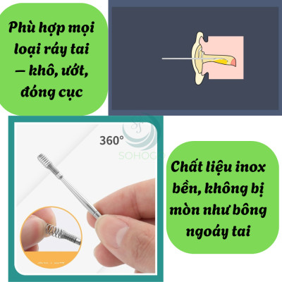 Bộ dụng cụ lấy ráy tai inox cao cấp- Bộ ngoáy tai y tế inox 304- Dụng cụ lấy ráy tai chuyên nghiệp- Bộ vệ sinh tai không đau, an toàn- Bộ dụng cụ ngoáy tai chống gãi rát- Que lấy ráy tai đa năng bằng thép không gỉ