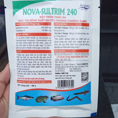 Nova Sultrim 240 Đặc Trị Bệnh Xuất Huyết - Trương Chướng Bụng Ở Cá, Tôm, Ếch, Lươn, Baba