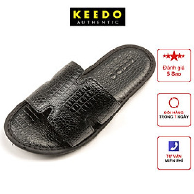 Dép da bò nam vân cá sấu full box KEEDO KD0905