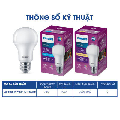 Bóng đèn PHILIPS LEDBULB Mycare A60 -Công suất (4W,6W,8W,10W,12W) bảo vệ mắt