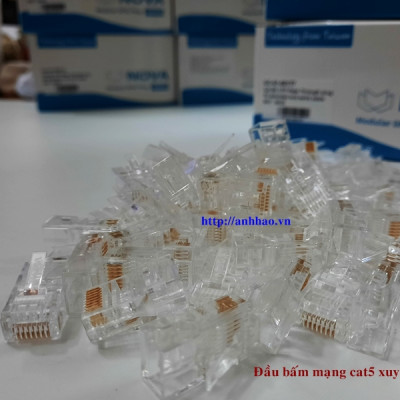 Đầu bấm mạng xuyên thấu Cat5/ cat6 Nova, chân cắm mạ vàng 50u, bấm không bị méo, lệch chân, Made in Taiwan