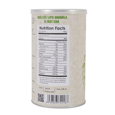 Ngũ cốc dinh dưỡng Granola Lipo 300g vị matcha