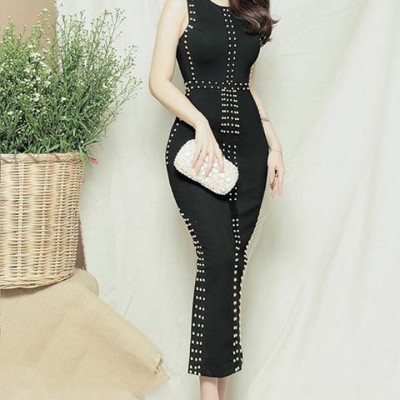 Đầm ôm thun Laza kết hạt đồng MS 21239