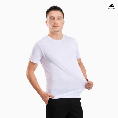 Áo phông nam ngắn tay ALIGRO chất vải cotton ô chấm màu trắng năng động ALGAPC073