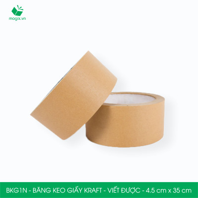 BKG1N - 4.5cm x 35m - 3 cuộn băng keo giấy Kraft da bò mặt nhám viết được - băng dính kraft đóng hàng