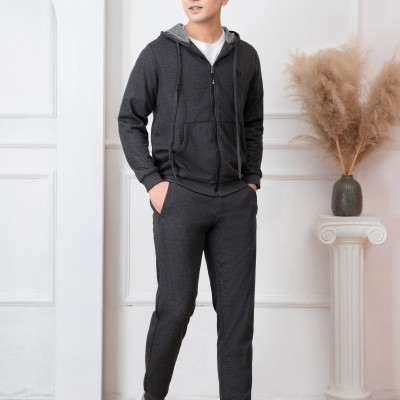 Bộ nỉ hoddie nam ALIGRO kéo khóa có mũ màu ghi đậm BN.17