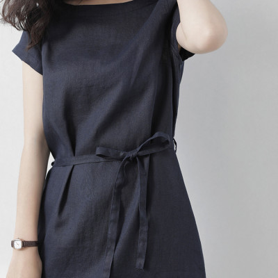 Đầm đũi nữ dáng suông cổ tròn ngắn tay, eo có dây thắt thiết kế đơn giản trẻ trung Haint Boutique