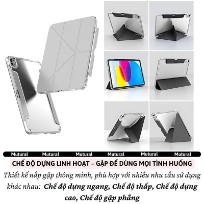 Bao da Cho IPAD Gen 11 A16 2025 / Gen 10 10.9 inch 2022 hiệu Mutural Clear Pro - Lưng PC trong suốt , viền TPU, Có Khay Đựng Bút, Bao Da Thông Minh, tự động tắt mở màn hình - Hàng nhập khẩu