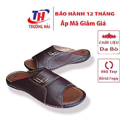 Dép nam da bò quai ngang Trường Hải Màu nâu cao 2.5cm đế cao su không trơn may chắc chắn  DN144 FORM LỚN HƠN 1 SIZE