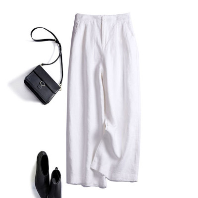 Quần dài suông linen thô cao cấp đũng ngắn lưng thun
