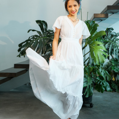 Đầm Maxi Cotton Trắng Đầm Dài Đi Biển Du Lịch Resorts Mây DRE146 Thời trang Hity