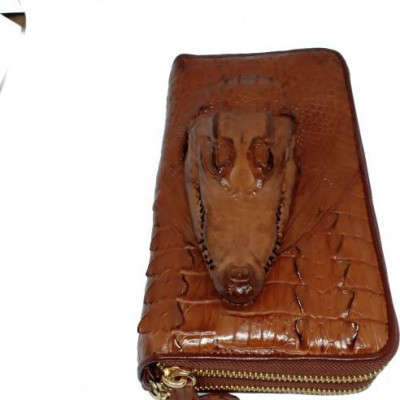 Ví nữ da cá sấu Huy Hoàng nhiều ngăn đầu cá sấu màu nâu đỏ HT3728