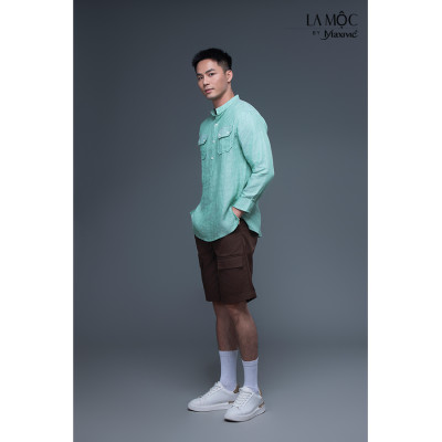 Quần nam kaki nâu đậm ngắn túi hộp