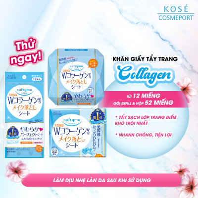 Khăn Giấy Tẩy Trang Dưỡng Ẩm Bổ Sung Collagen Kosé Softymo Cleansing Sheet C (52 miếng)