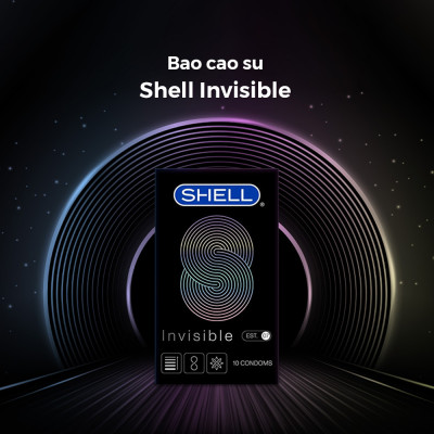 Bao cao su Shell Invisible siêu mỏng, chống tuột, kéo dài thời gian - Hộp 10 cái | SHELL CHÍNH HÃNG