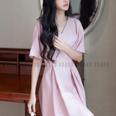 Đầm hồng eo xếp ly NGADO , đầm Nữ , đầm ngắn , đầm công sở , dự tiệc