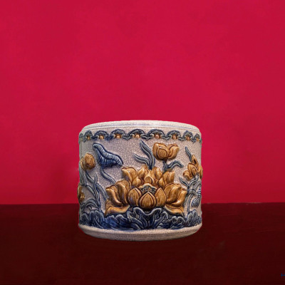 Bát  Hương Men Rạn Đắp Nổi Size 20cm ( Kèm Chân Đế )