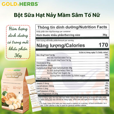 Hàng chính hãng - Bột sữa hạt nảy mầm sâm tố nữ GoldzHerbs - 14 gói/ 500g