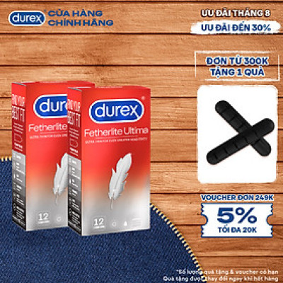 Bộ 2 bao cao su Durex Fetherlite Ultima siêu mỏng, size 52mm, 12 bao/hộp