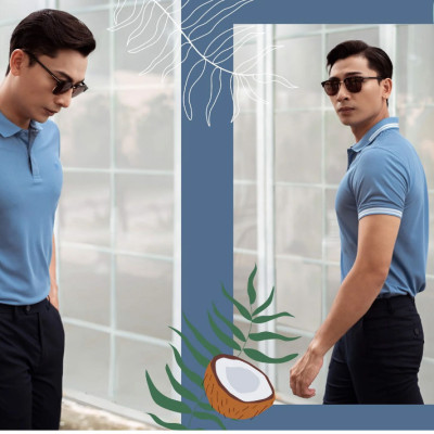 Áo thun Polo Khatoco chất liệu sợi dừa than đá