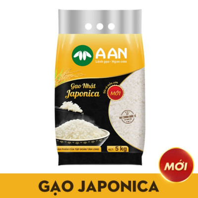 Gạo Nhật Japonica Túi 5Kg ( A An)  - Hạt tròn, cơm ngọt, rất dẻo, hạt cơm kết dính