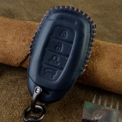 Bao Da Chìa Khóa Handmade Hyundai Accent 4 nút Ép phôm Da Bò Thật - hàng chính hãng