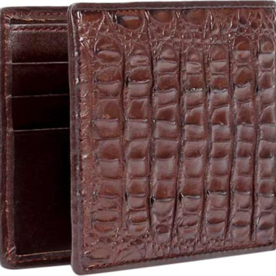 Ví Nam Da Cá Sấu Nguyên Con Huy Hoàng HT2205 (12.5 x 10 cm) - Nâu Đỏ