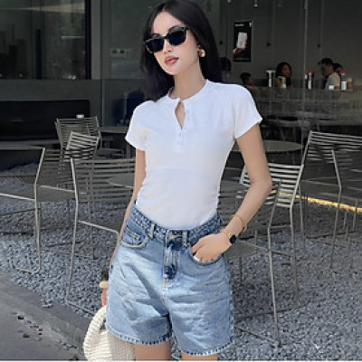 Quần short jean nữ ngắn lưng cao regular fit Aaa Jeans