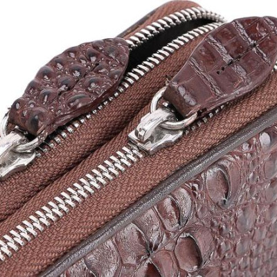 Ví nữ da cá sấu Huy Hoàng 2 khóa gai màu nâu đất HT3216