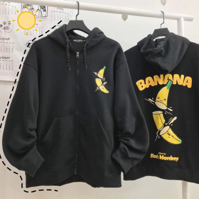 Áo khoác hoodie CHUỐI BANANA nỉ ngoại ulzzang đôi nam nữ unisex form rộng dây kéo zip dày giá rẻ đẹp