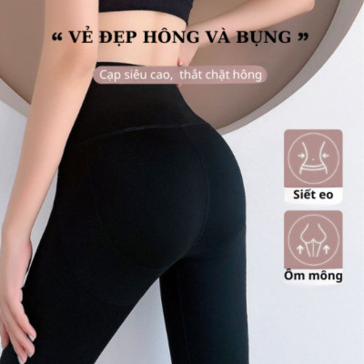 Quần Legging Cạp Cao Chéo Lót Lông Mùa Đông Nâng Ôm Mông Dấu Bụng được may bang tay Hàng Loại 1 KALAA