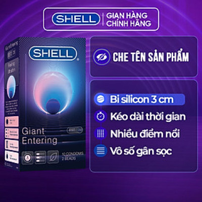 Bao cao su Shell Giant Entering gân nổi, bi tăng 3cm - Hộp 10 cái | SHELL CHÍNH HÃNG