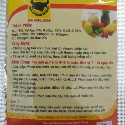 Phân bón lá đầu trâu MK NPK 15-5-40 giúp lớn trái - chắc hạt - cây khỏe
