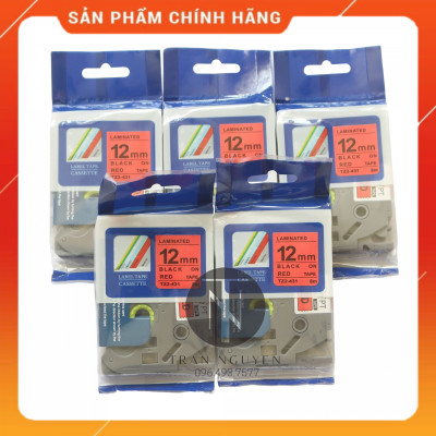 Nhãn In đa lớp Tz2-431 - Đen nền đỏ 12mm x 8m - Hàng nhập khẩu