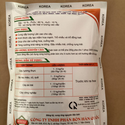 1 GÓI 250 G PHÂN BÓN TẠO MẦM HOA , NPK 10-60-10 TE