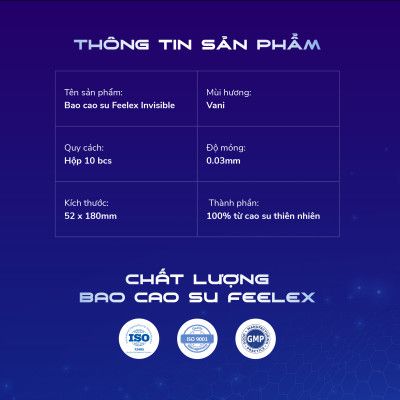 Bao cao su cao cấp OZO Feelex Invisible Cool - Hộp 10 bcs
