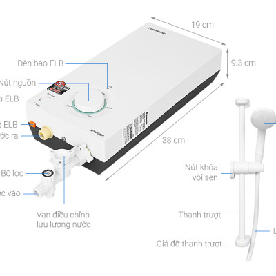 Máy nước nóng trực tiếp Panasonic 4500W (CÓ BƠM) DH-4VP1VW Mẫu mới - HÀNG CHÍNH HÃNG - CHỈ GIAO HCM