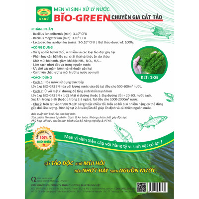 BIO-GREEN vi sinh xử lý nước ao hồ nuôi Cá Tôm bị ô nhiễm hoi thối. Cắt tảo xanh, tiêu nhớt đáy. Phân hủy cặn bã dư thừa làm trong sạch nguồn nước 