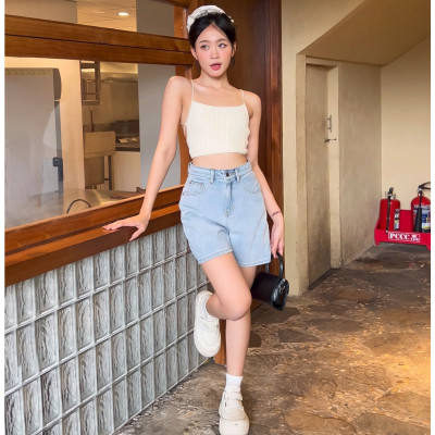 Quần short jean nữ lưng cao regular fit Aaa Jeans Alice Blue