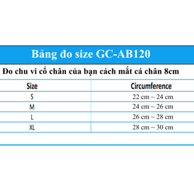 Đai Bảo Vệ Cổ Chân Grace Care AB120 - Co Giãn, Đàn Hồi 4 Hướng, Hỗ Trợ Vận Động, Giảm Đau