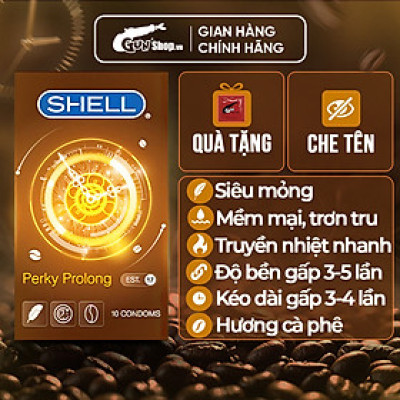 Bao cao su Shell Perky Prolong kéo dài thời gian, hương cà phê - Hộp 10 cái